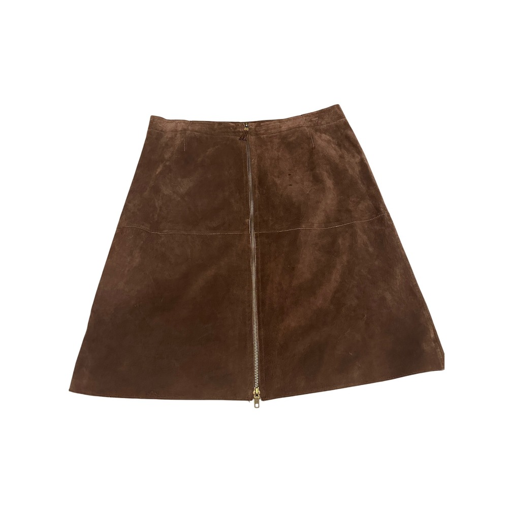 Isaac Mizrahi for Target Brown Suede Leather A-Line Zip Front Skirt Size 14